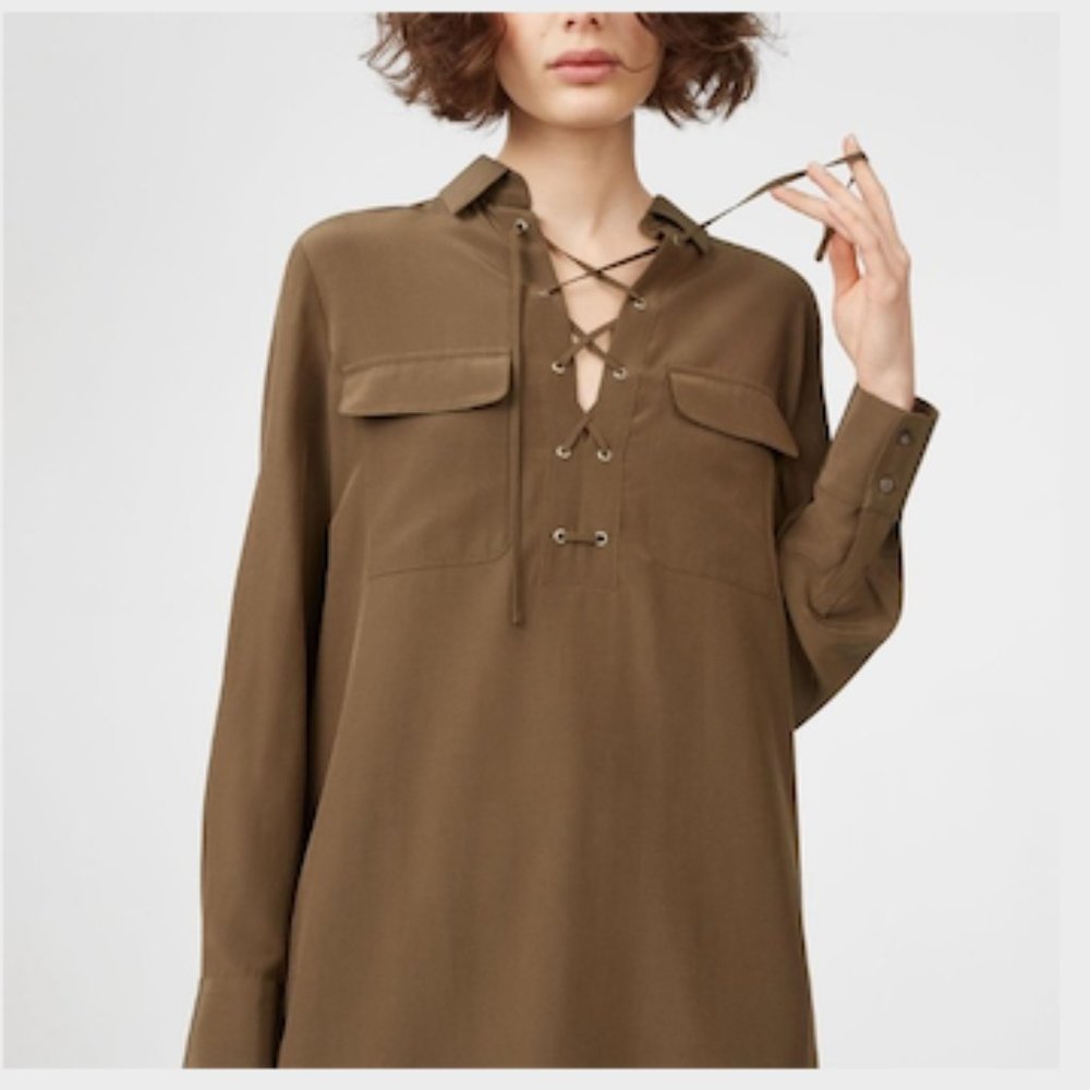 Club Monaco Lace-Up Military Olive Midi Dress